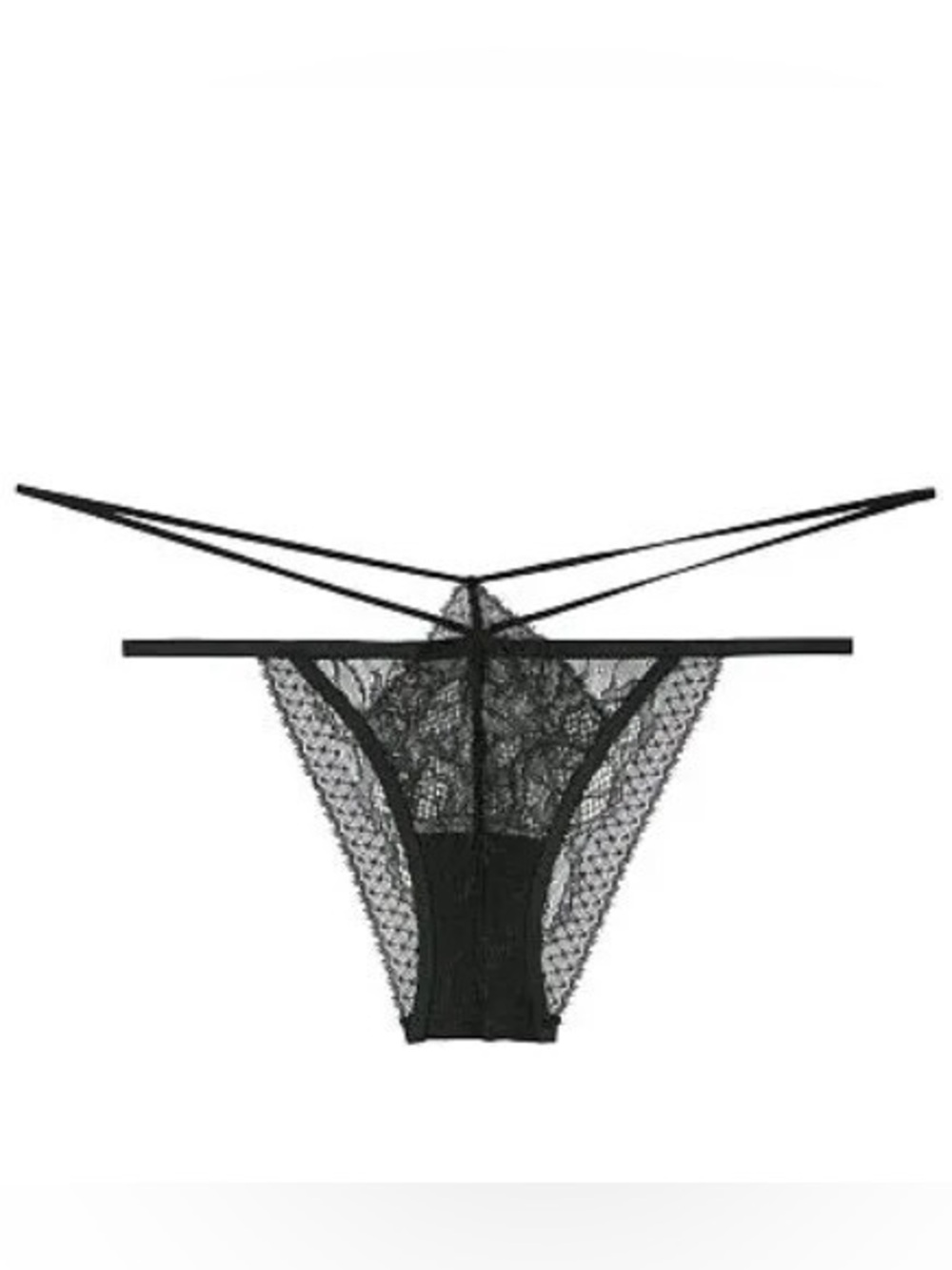 VS Victoria's Secret Very Sexy Black Lace Strappy Cheeky Thong Size Medium NWOT